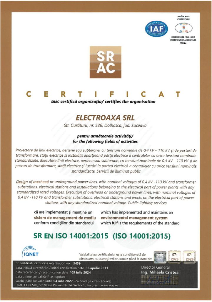 certificat SR EN ISO 14001:2015