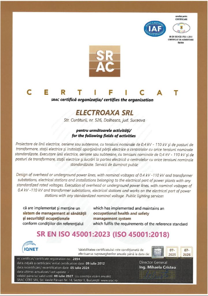 certificat SR EN ISO 45001:2023